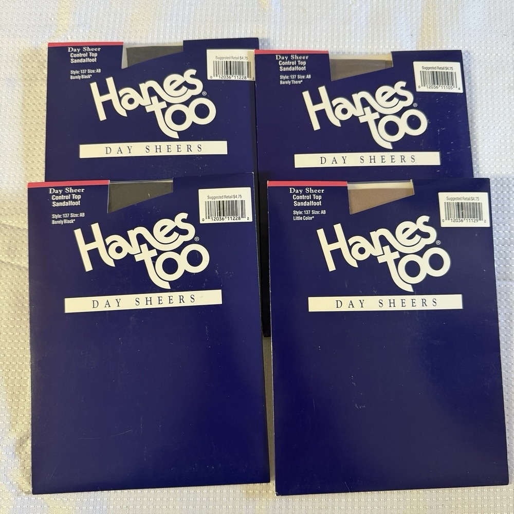 Vintage Y2K 90s Hanes Too Pantyhose Stockings Lot 4 Sandlefoot Control Top New